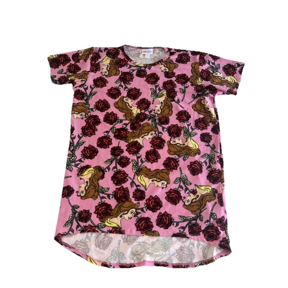 Lularoe Disney Belle Gracie Size 14 Kids Red Roses Pink NWT Beauty and the beast